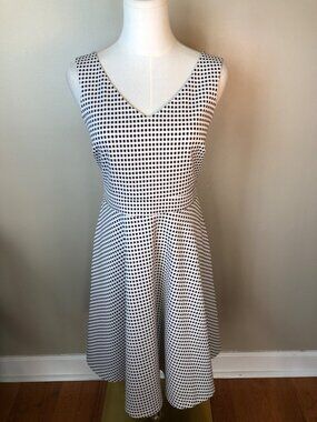 Catherine Malandrino Fit & Flare White Black Dotted Dress Paris Garden Party - 4
